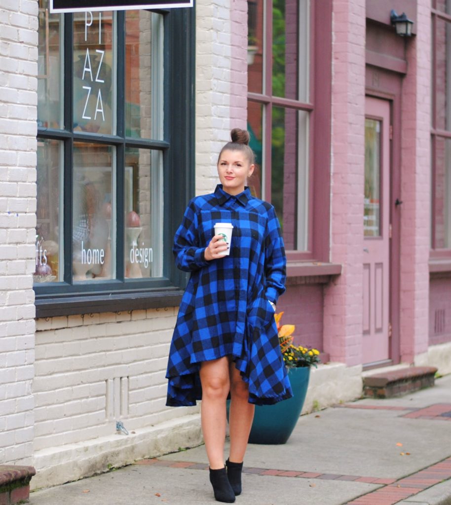 Blue and Black Buffalo Plaid Dress and Booties