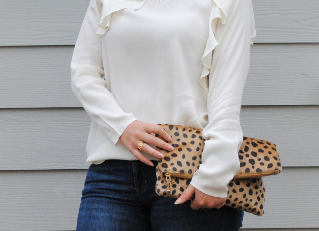 H&M Ruffle Top Leopard Foldover clutch