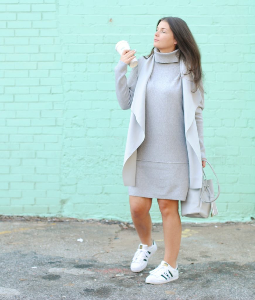 Sweater Dress Layered with a Vest