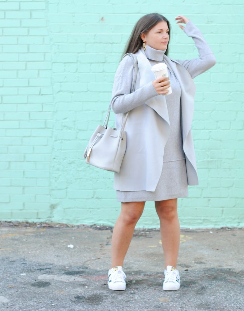 Sweater Dress Layered with a Vest