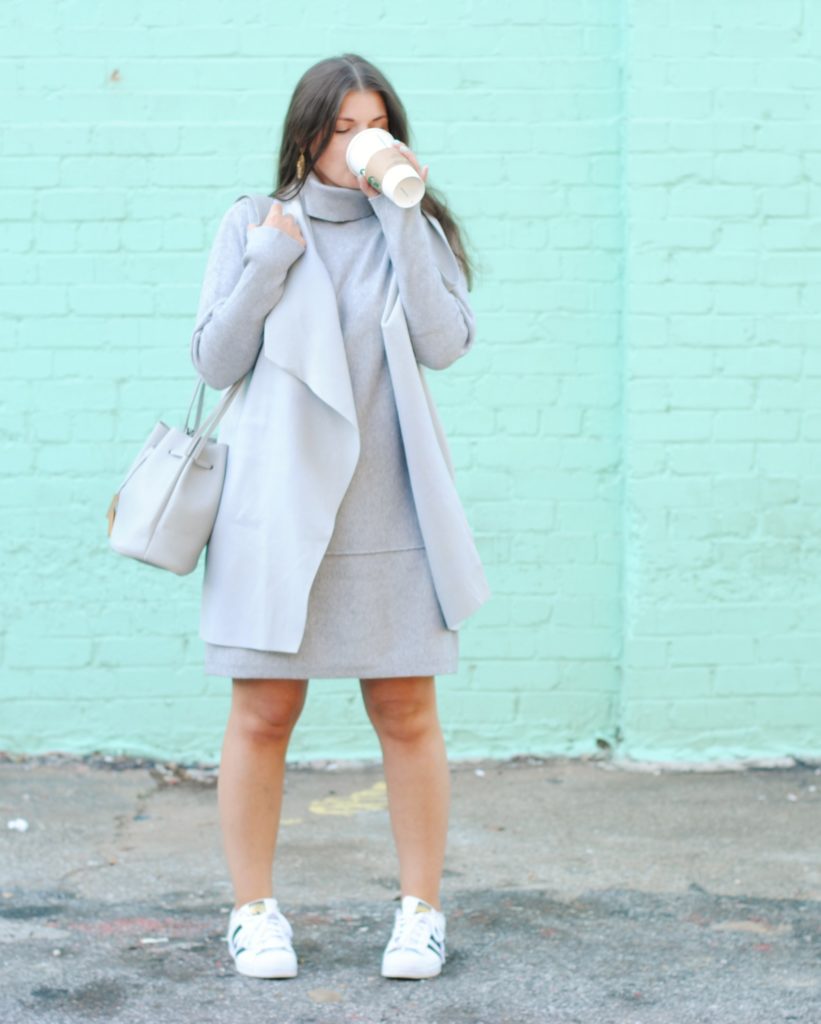Sweater Dress Layered with a Vest