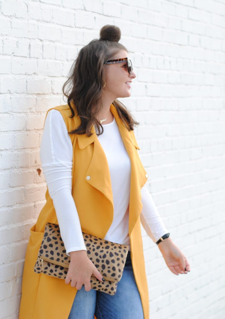 Fall Outfit with a Yellow Duster Vest