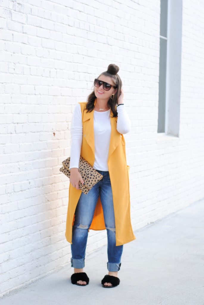 Fall Outfit with a Yellow Duster Vest