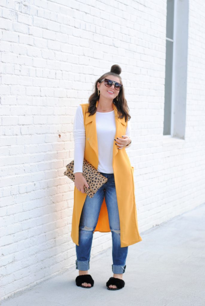 Fall Outfit with a Yellow Duster Vest