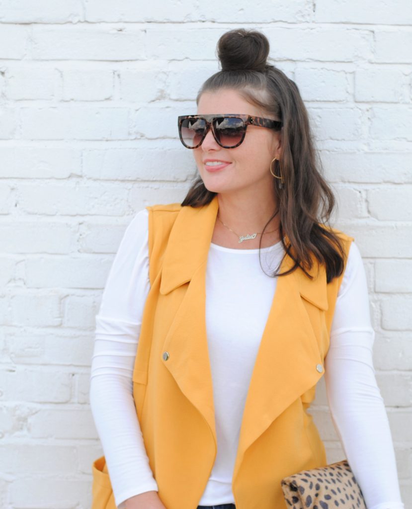 Fall Outfit with a Yellow Duster Vest