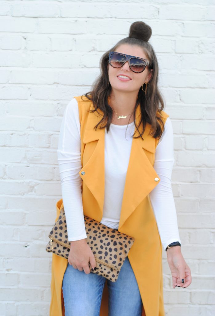 Fall Outfit with a Yellow Duster Vest