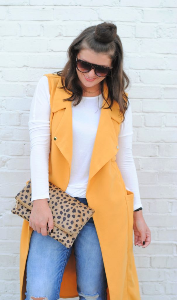Fall Outfit with a Yellow Duster Vest