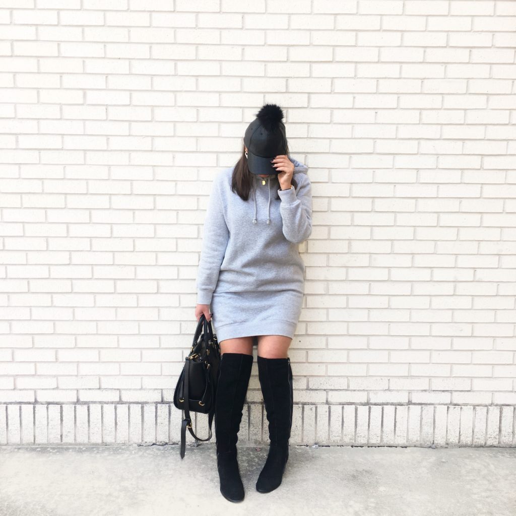 GRAY HOODIE DRESS WITH OTK BOOTS