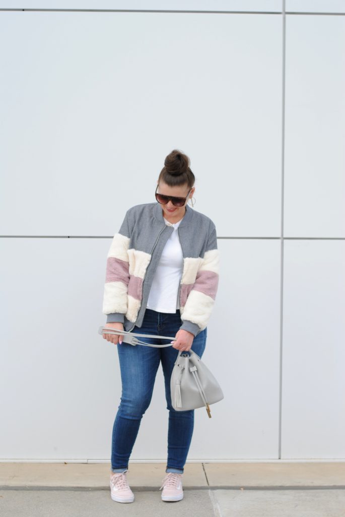 Teddy Bear Bomber Jacket and Blush Vans