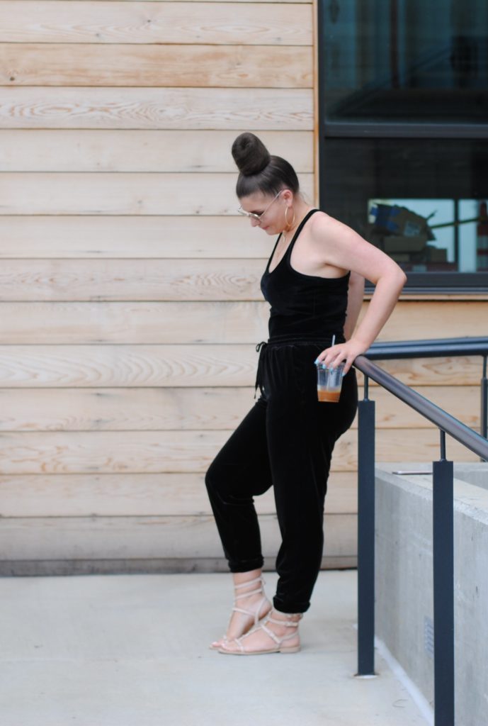 Spring Fashion: Velvet Jogger Jumpsuit