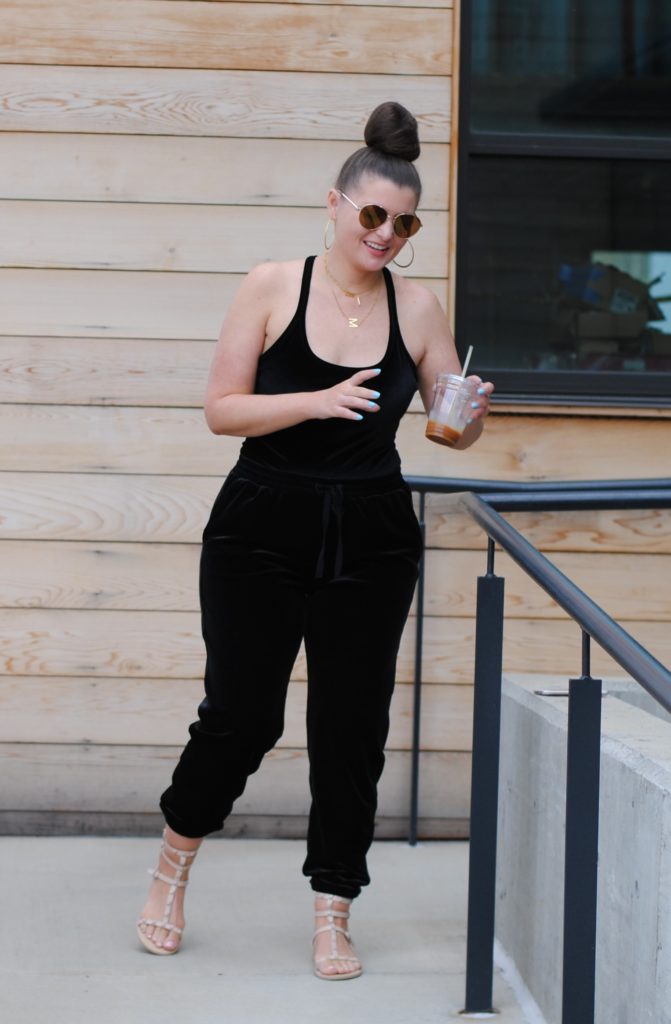 Spring Fashion: Velvet Jogger Jumpsuit