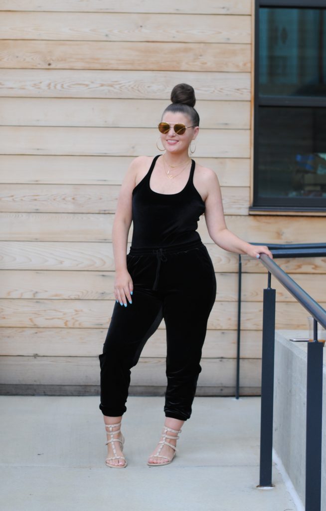 Spring Fashion: Velvet Jogger Jumpsuit