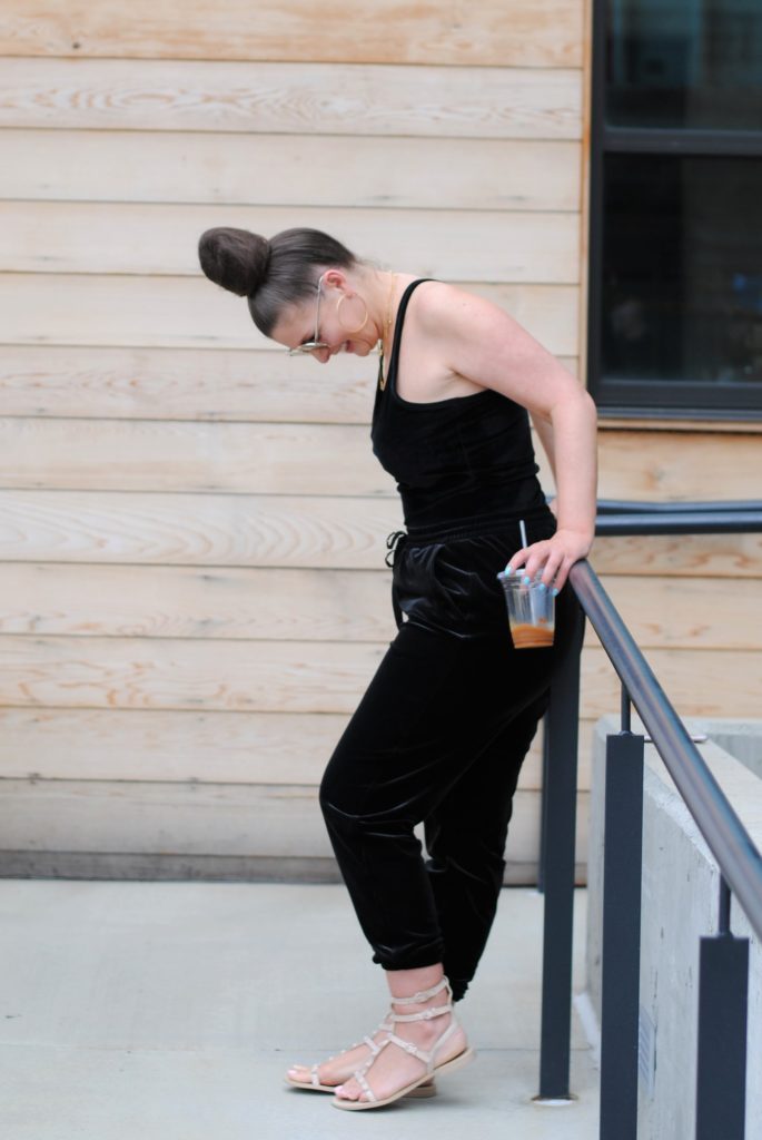 Spring Fashion: Velvet Jogger Jumpsuit