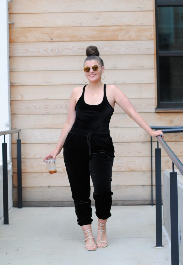 Spring Fashion: Velvet Jogger Jumpsuit