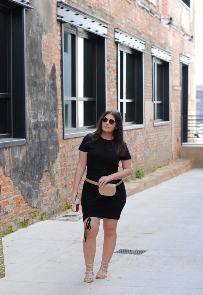 Black T-Shirt Dress and Nude Waist Bag both from Target #TargetStyle #TargetRun