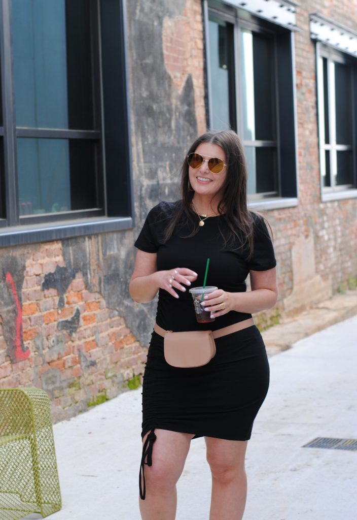 Black T-Shirt Dress and Nude Waist Bag both from Target #TargetStyle #TargetRun @julia.marie.b