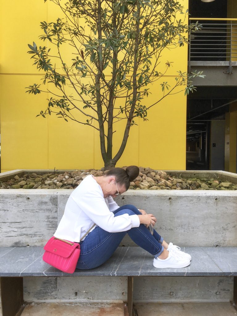 TopShop Peplum Sweatshirt, Danny Madewell Denim, Tretorn Sneakers