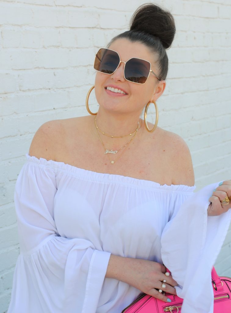 Summer Fashion: White OTS Top and Distressed Denim