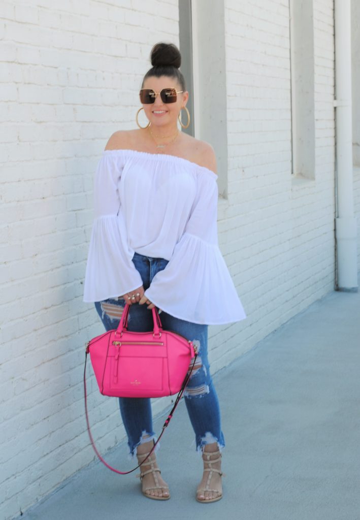 Summer Fashion: White OTS Top and Distressed Denim