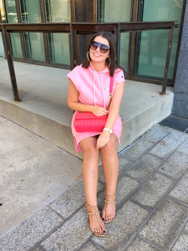 CASUAL CHIC FASHION: CHAMPION SWEATSHIRT DRESS IN PINK @julia.marie.b