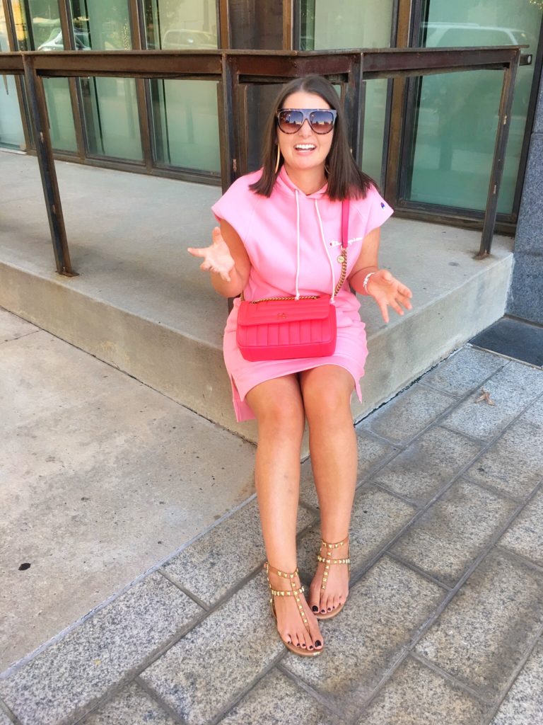 CASUAL CHIC FASHION: CHAMPION SWEATSHIRT DRESS IN PINK @julia.marie.b