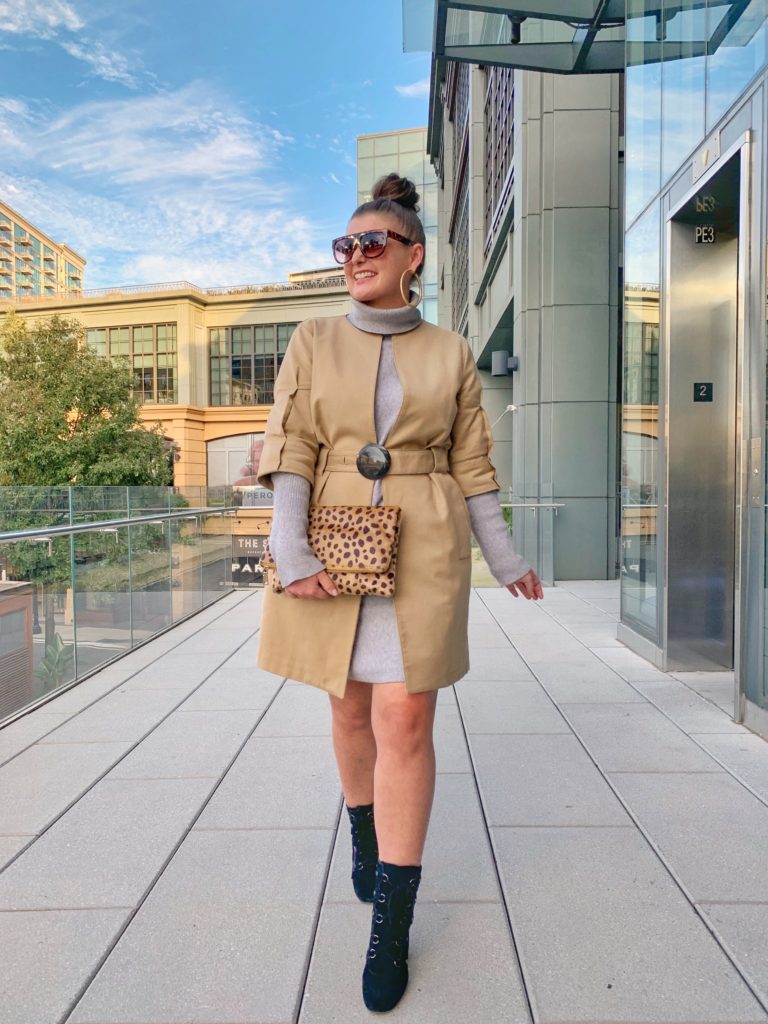 FALL FASHION OUT: SWEATER DRESS, TRENCH COAT AND LACE UP BOOTIES @julia.marie.b