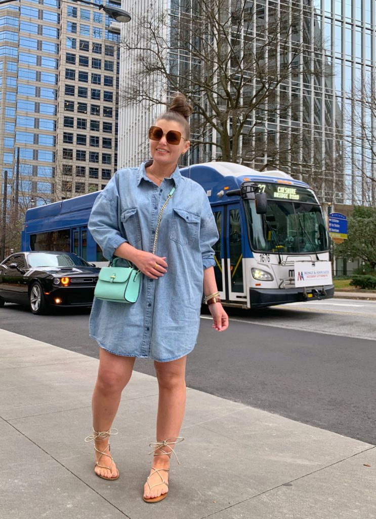 SPRING OUTFIT: OVERSIZED DENIM SHIRT DRESS @julia.marie.b