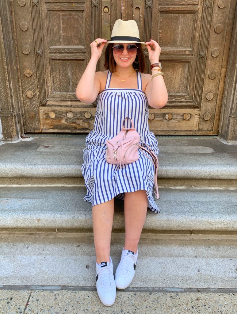 SUMMER CASUAL OUTFIT: HOW TO MAKE A TIERED DRESS STREET STYLE. MORE DETAILS HERE: http://www.juliamarieb.com/2019/06/04/summer-outfit-stripe-tier-dress/   @julia.marie.b