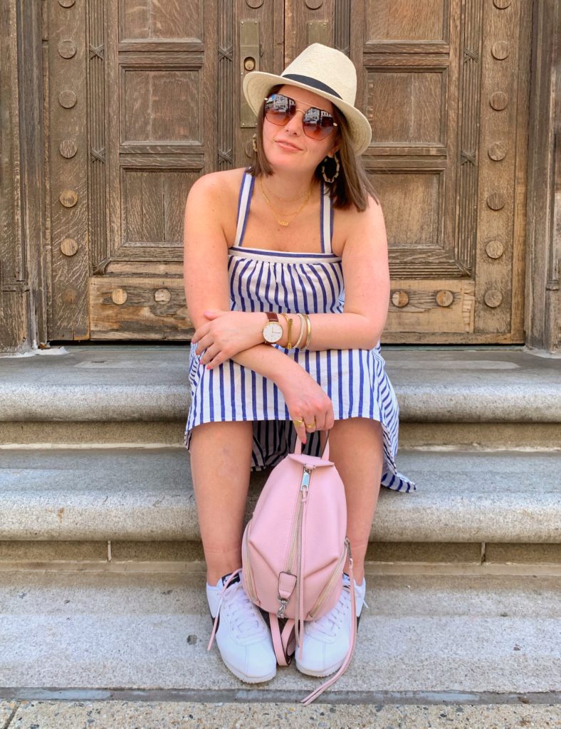 SUMMER CASUAL OUTFIT: HOW TO MAKE A TIERED DRESS STREET STYLE. MORE DETAILS HERE: http://www.juliamarieb.com/2019/06/04/summer-outfit-stripe-tier-dress/   @julia.marie.b