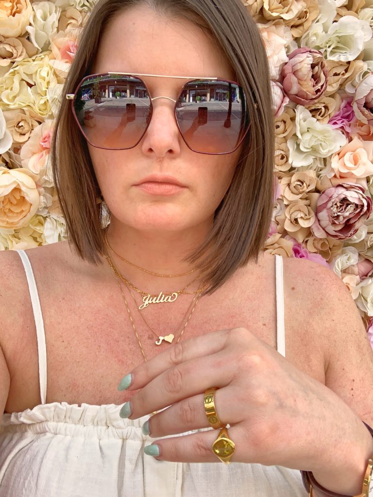 LAYERED NECKLACE & NAME NECKLACE SHOP LOOK HERE: http://www.juliamarieb.com/2019/05/06/summer-outfit-classic-denim-and-white-swing-crop-top/   @julia.marie.b