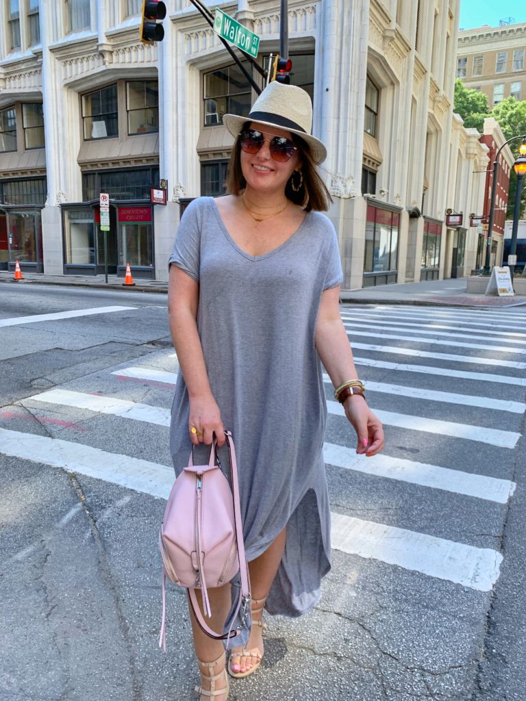 SUMMER OUTFIT: SPLIT MAXI DRESS $25 ON AMAZON FASHION. SHOP IT HERE: http://www.juliamarieb.com/2019/06/18/summer-outfit:-gray-dress-+-straw-hat/ @julia.marie.b