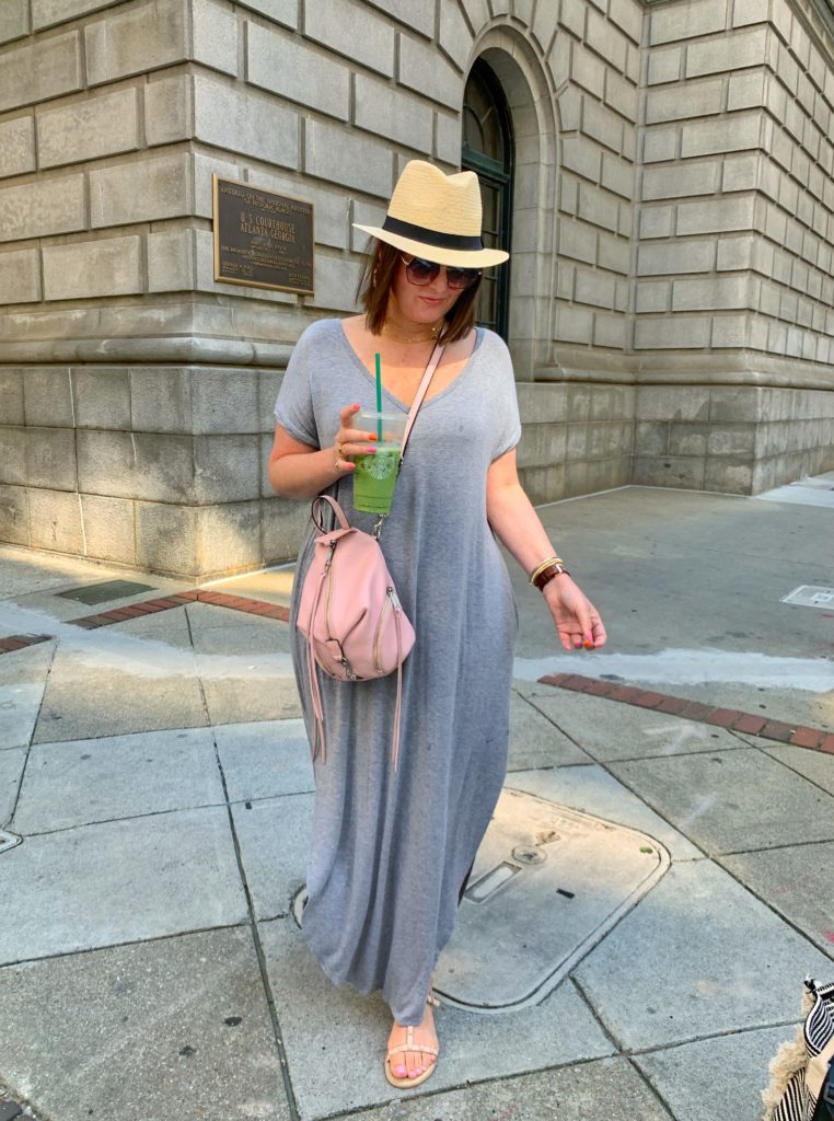 SUMMER OUTFIT: SPLIT MAXI DRESS $25 ON AMAZON FASHION. SHOP IT HERE: http://www.juliamarieb.com/2019/06/18/summer-outfit:-gray-dress-+-straw-hat/ @julia.marie.b