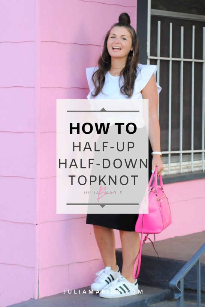 HOW TO: HALF-UP, HALF-DOWN TOPKNOT TUTORIAL LEARN HERE: http://www.juliamarieb.com/2019/08/09/how-to:-half-up,-half-down-topknot/ @julia.marie.b