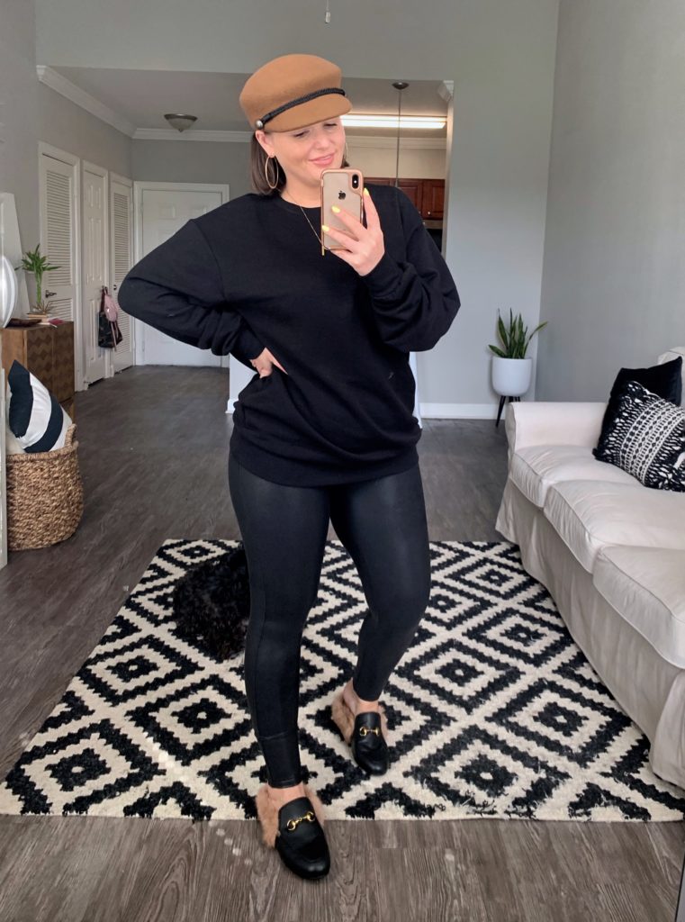 FALL STREET STYLE OUTFIT: 5 WAYS TO WEAR SPANX LEATHER LEGGINGS. SEE ALL 5 HERE: http://www.juliamarieb.com/2019/09/05/5-ways-to-style-spanx-leather-leggings-|-the-rule-of-5/  @julia.marie.b