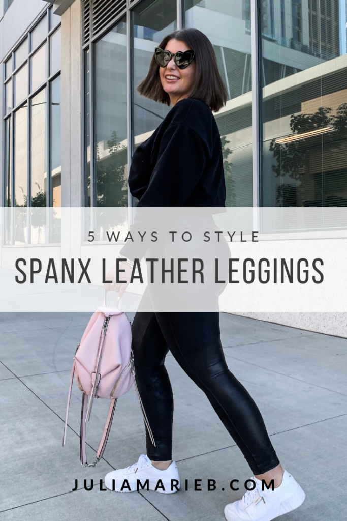 FALL STREET STYLE OUTFIT: 5 WAYS TO WEAR SPANX LEATHER LEGGINGS. SEE ALL 5 HERE: http://www.juliamarieb.com/2019/09/05/5-ways-to-style-spanx-leather-leggings-|-the-rule-of-5/ @julia.marie.b