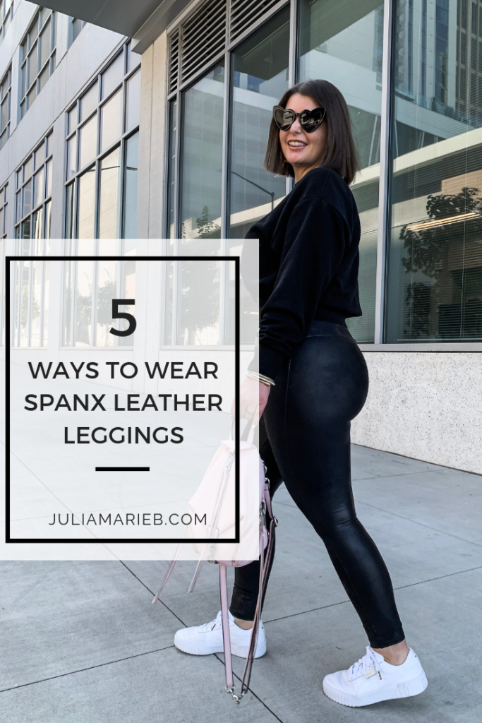 FALL STREET STYLE OUTFIT: 5 WAYS TO WEAR SPANX LEATHER LEGGINGS. SEE ALL 5 HERE: http://www.juliamarieb.com/2019/09/05/5-ways-to-style-spanx-leather-leggings-|-the-rule-of-5/ @julia.marie.b