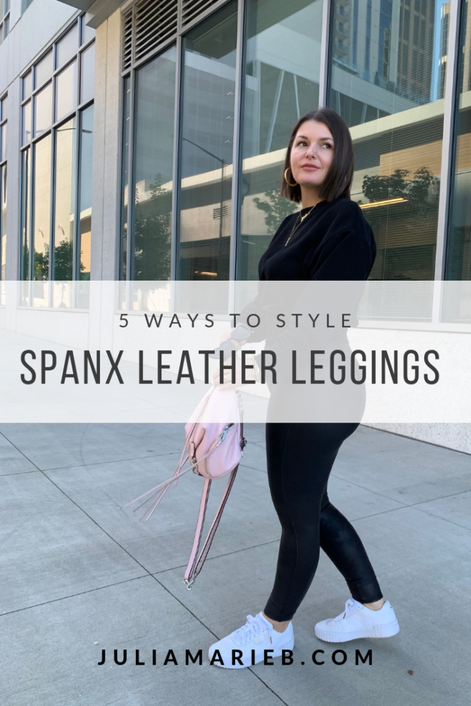 FALL STREET STYLE OUTFIT: 5 WAYS TO WEAR SPANX LEATHER LEGGINGS. SEE ALL 5 HERE: http://www.juliamarieb.com/2019/09/05/5-ways-to-style-spanx-leather-leggings-|-the-rule-of-5/ @julia.marie.b