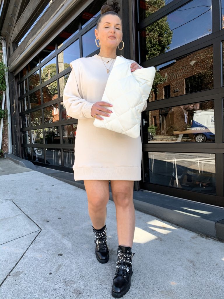 FALL DRESS OUTFIT: BALMAIN INSPIRED DRESS FOR $50: http://www.juliamarieb.com/2019/11/12/balmain-inspired-sweatshirt-dress-(-under-$50-)/ @julia.marie.b