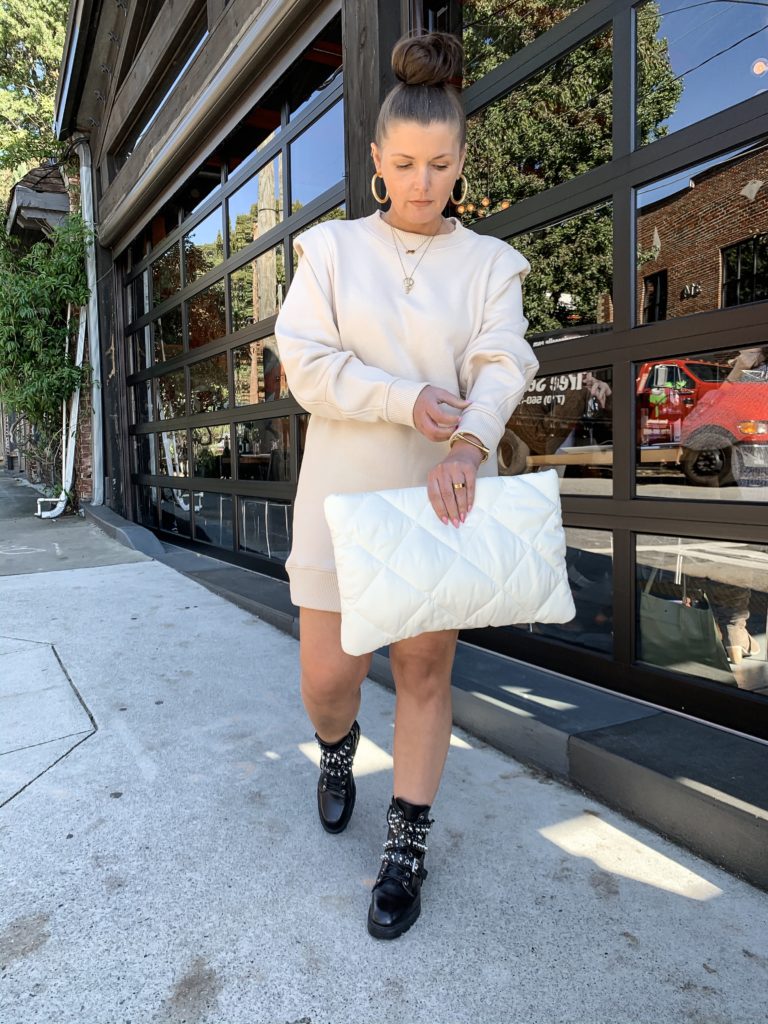 FALL DRESS OUTFIT: BALMAIN INSPIRED DRESS FOR $50: http://www.juliamarieb.com/2019/11/12/balmain-inspired-sweatshirt-dress-(-under-$50-)/ @julia.marie.b