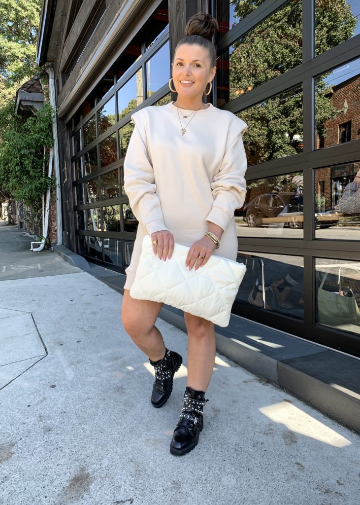 FALL DRESS OUTFIT: BALMAIN INSPIRED DRESS FOR $50: http://www.juliamarieb.com/2019/11/12/balmain-inspired-sweatshirt-dress-(-under-$50-)/ @julia.marie.b