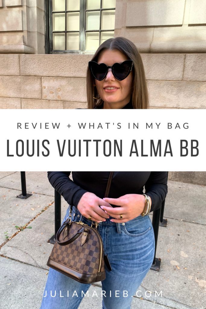 LOUIS VUITTON ALMA BB REVIEW AND WHAT'S IN MY BAG: http://www.juliamarieb.com/2019/11/13/louis-vuitton-alma-bb-review-+-what’s-in-my-bag/ @julia.marie.b