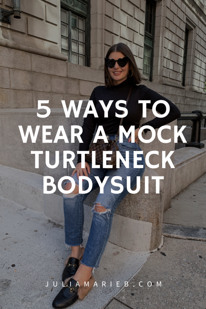 5 WAYS TO WEAR A MOCK TURTLENECK BODYSUIT: http://www.juliamarieb.com/2019/12/12/5-ways-to-style-yummie-black-mock-turtleneck-bodysuit-|-the-rule-of-5/ | @julia.marie.b