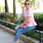 Pink Peplum T-Shirt and Distressed Denim