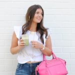 White and Denim Uniform with a POP of Pink #classicchic