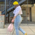 DENIM AND WHITE OUTFIT WITH TURBAN @julia.marie.b